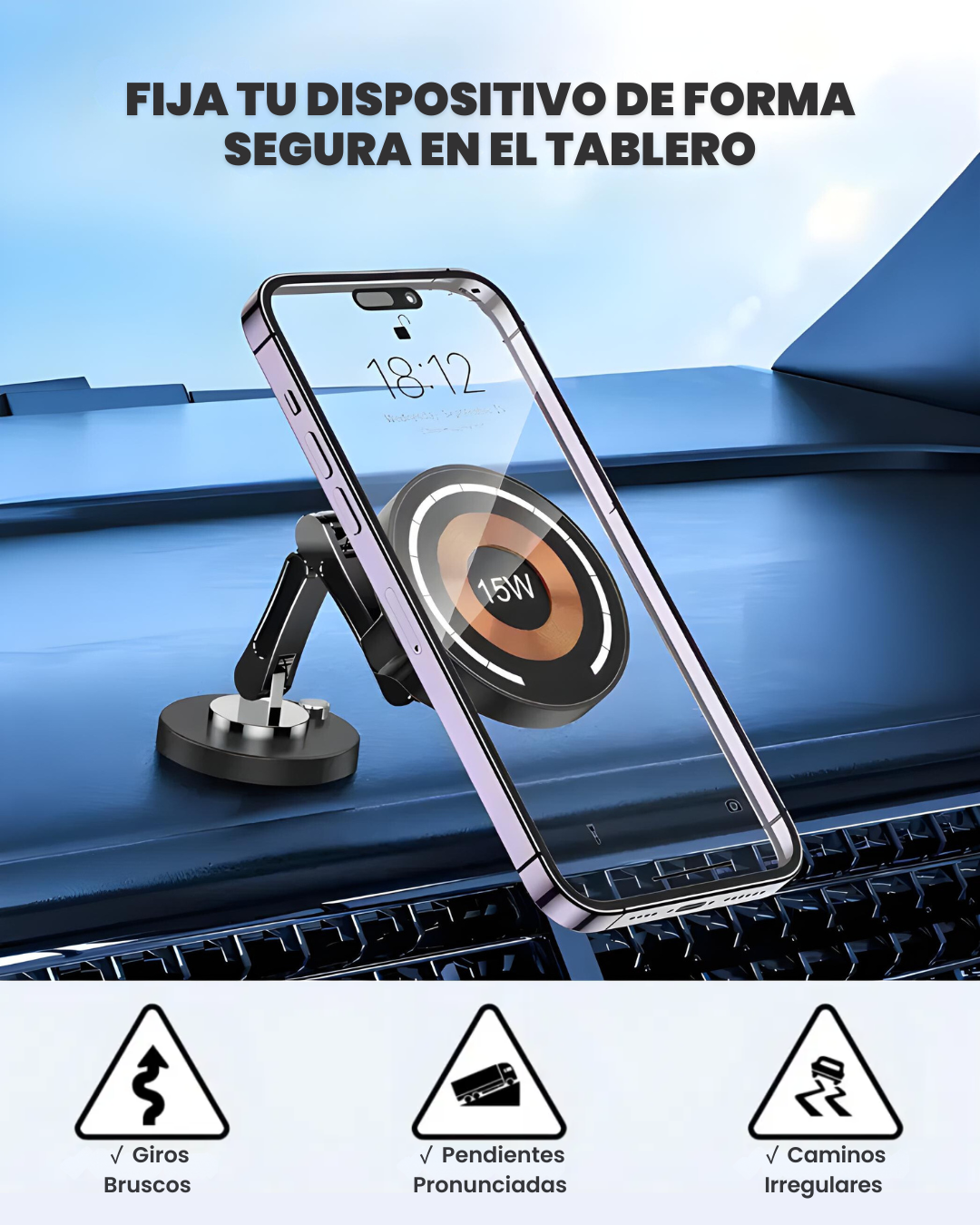 Base de Teléfono de Carga Rápida Inalámbrica 15W para Carro
